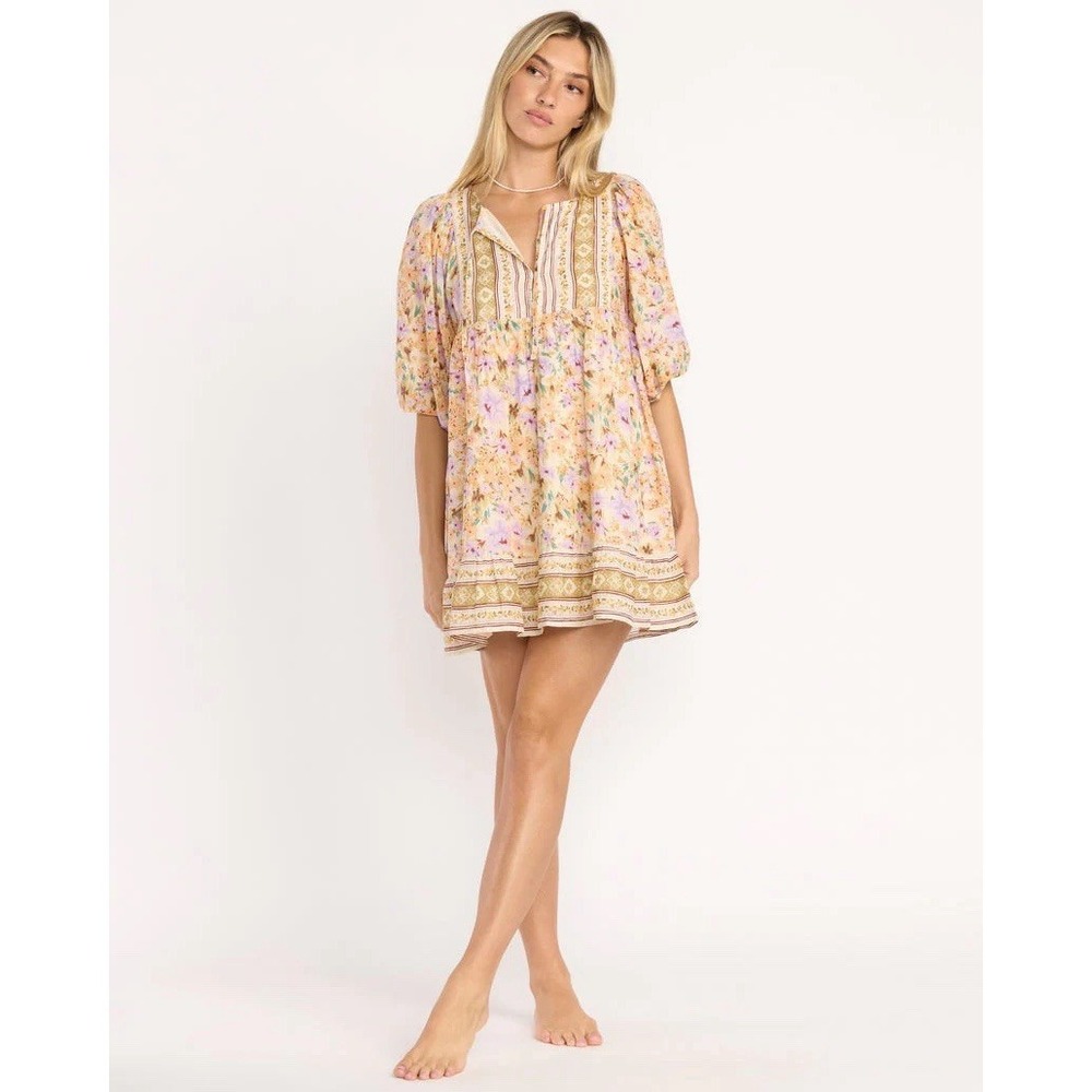 Billabong Boho‎ Floral Peasant Dress Women's Medium Short Balloon Sleeve Cottage